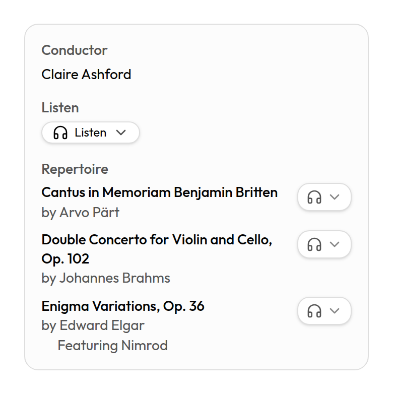 Concert cycle Program tab