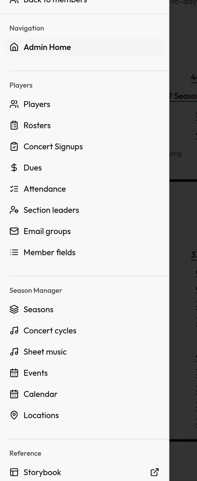 Admin sidebar navigation