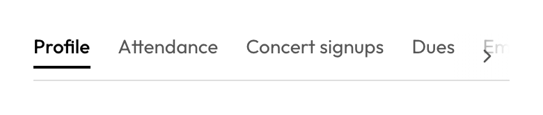 Player detail tab bar including Concert signups