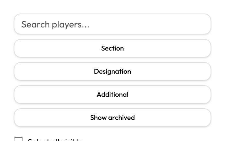 Player list search and filters