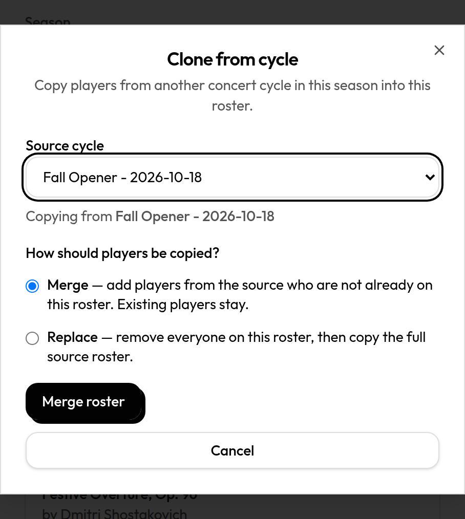 Clone from cycle dialog