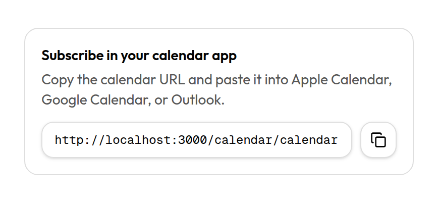 Calendar subscribe panel