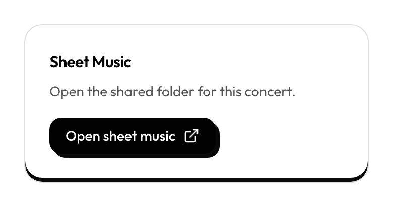 Selected concert Sheet music card with an Open sheet music button