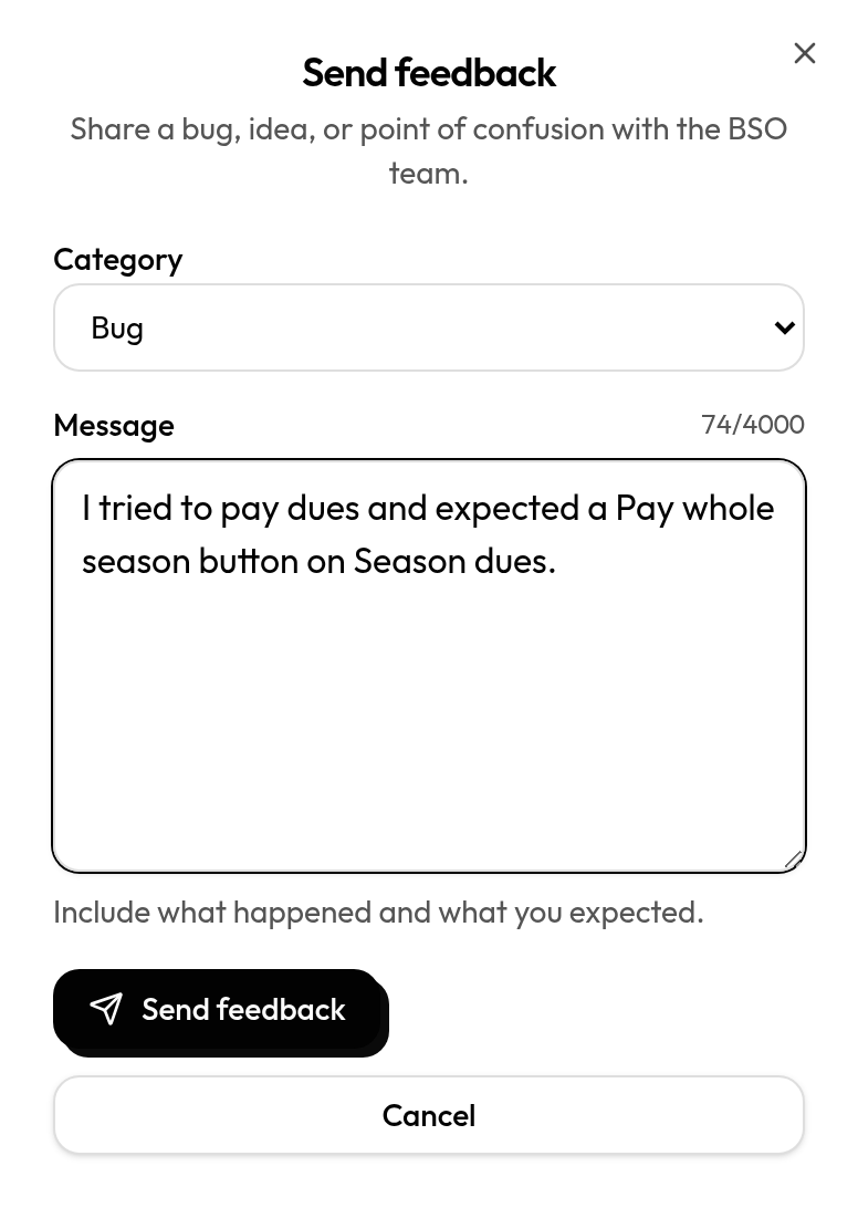 Send feedback dialog