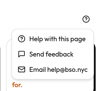 Help and feedback menu with Help with this page, Send feedback, and Email help contact