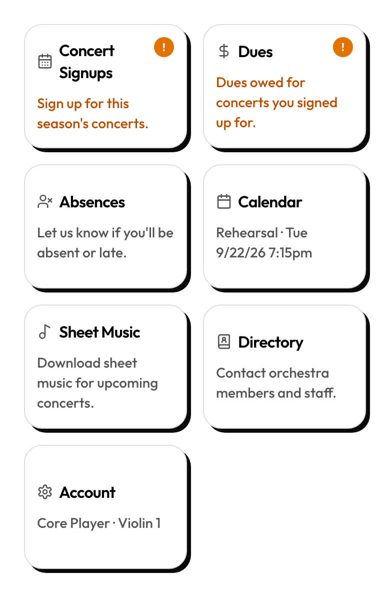 Member Home tiles without Admin or Enter attendance
